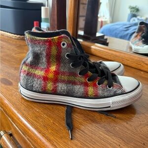 Woolrich high top plaid converse